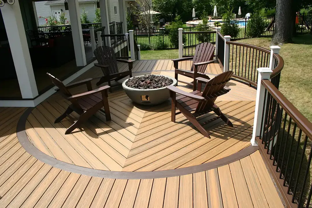 Composite deck with fire pit seating area in Northeast Ohio